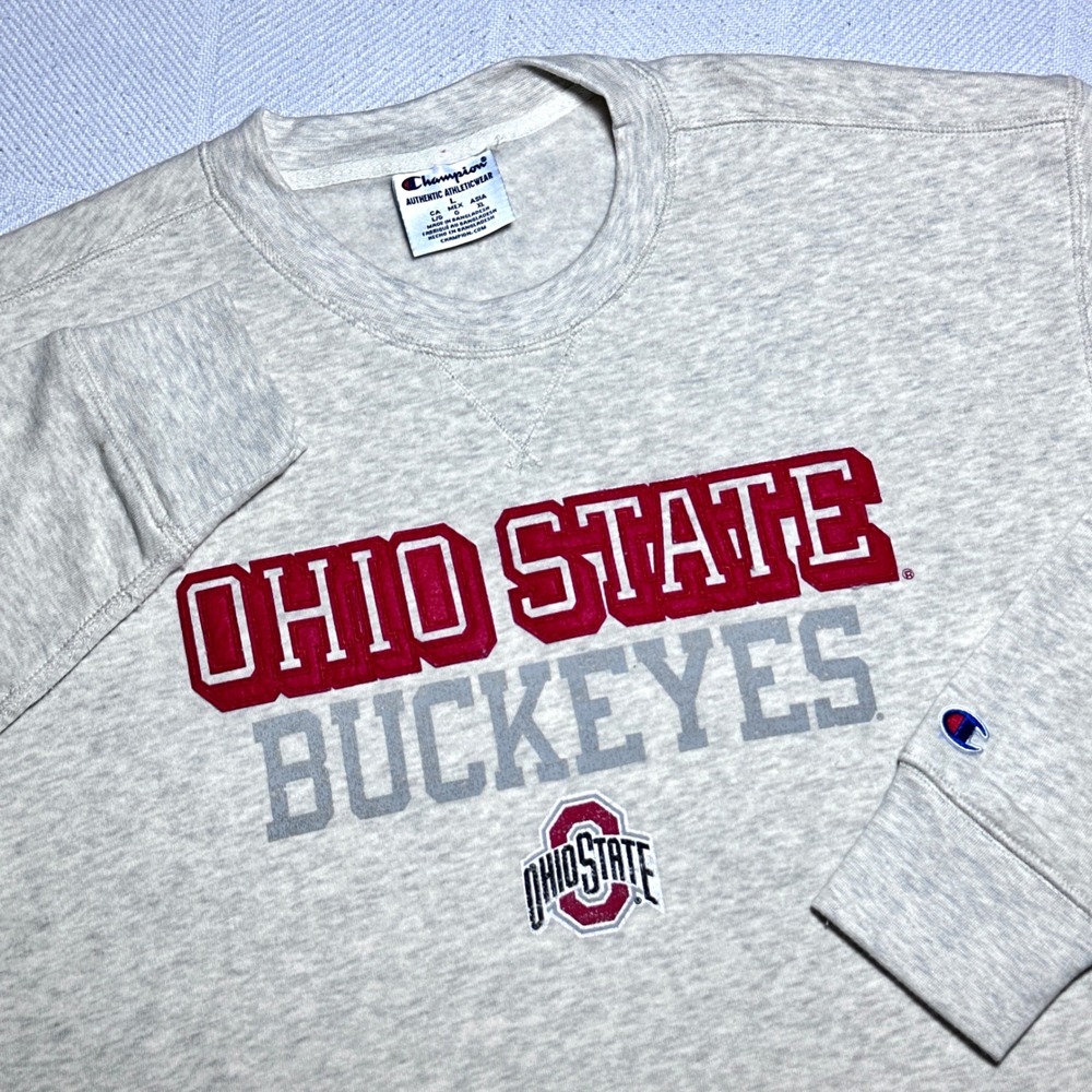 Champion Sweatshirt Men Large Ohio State Buckeyes Crewneck Oatmeal Brown Heather